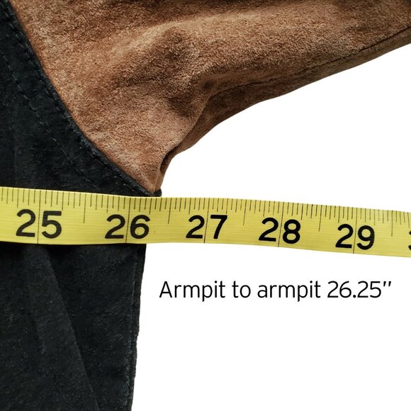 Route 66 Vintage Y2K 90s Suede Genuine Leather Varsity Bomber Jacket Black Tan L - Picture 12 of 16